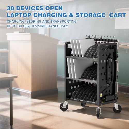 POCHAR 30 Devices Open Laptop Charging Cart for iPads, Tablets - Laptop & Tablet Storage Carts for Classroom, Office - Chromebook Charging Station Cart with Cable Management & Surge Protection