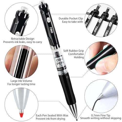 deli Gel Pens, 100 Pcs Retractable Pens Black Ink, Medium Point Pen 0.7mm