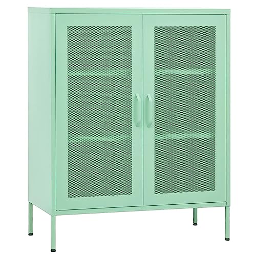 JHQHSM Storage Cabinet Mesh Doors Adjustable Shelves for Books, Magazines, documents Mint 31.5"x13.8"x40" Steel
