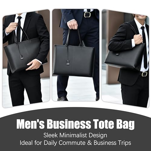 FSD.WG Men's Tote Bag,Business Bag, Leather Briefcase,Elegant Leather（PU）,Large Capacity,Black