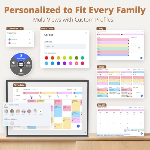 Dragon Touch 14 Inch Digital Calendar Wall - 1920 x 1080 FHD Electronic Wall Calendar Family Planner with 32GB Memory and Wall Mount, Touchscreen Intelligent Desk Calendar, Black