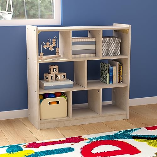 Classroom Essentials Commercial Grade 8 Section Modular Wooden Classroom Open Storage Unit, Safe, Kid Friendly Design, Natural