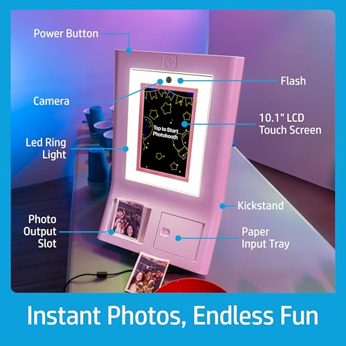 HP Sprocket Photo Booth Machine Instant Color Photo Printer (Pink) Gift Bundle + Zink Paper (110 Sheets) + Padded Carrying Case + Premium Screen Protector (2) + Decorative Sticker Frames (15)
