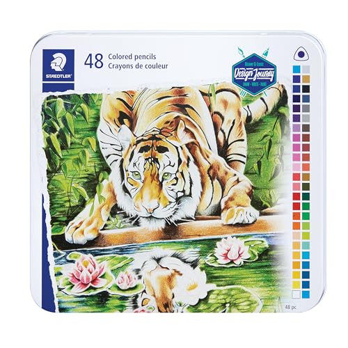 Staedtler Colored Pencils, Triangular Barrel, 48 Pack Assorted, Metal Tin 1278 M48