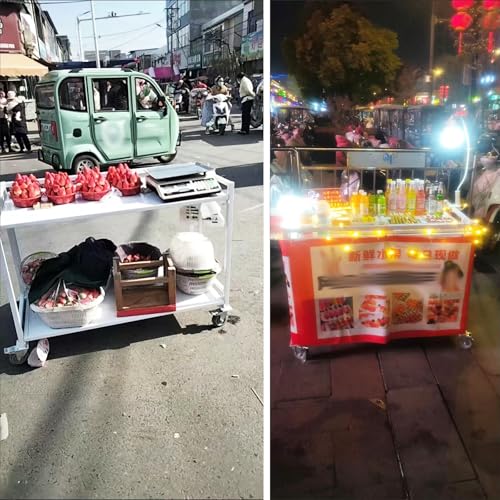 Foldable Vendor Display Carts on Wheels, 2 Tier Rolling Retail Booth Utility Trolley for Street Vending/Home Storage/Party Decoration, Freestanding Metal Shelf Rack(White,120x60CM(47 1/5 x23 3/5 in)
