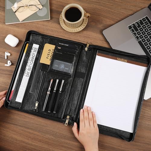 GZRHKJ Genuine Leather Portfolio,11"×14" Padfolio Organizer with Zipper,Professioal Business Portfolio Padfolio for Men and Women,Personalized Engraved Padfolios