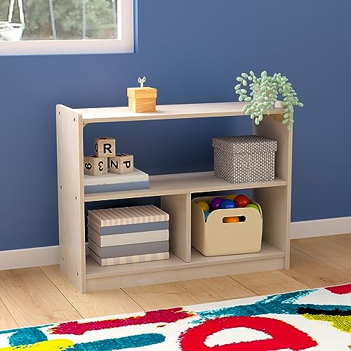 Classroom Essentials Commercial Grade 3 Section Modular Wooden Classroom Open Storage Unit, Safe, Kid Friendly Design, Natural