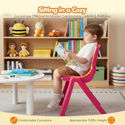 Beuioslyr 6 Pack Stackable School Chairs, Heavy Duty 220lbs Capacity Plastic Chairs, Kids Flexible Seating for Classroom Elementary, School, Daycare, Outdoor, Classroom Furniture (H: 21.65in)