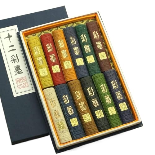 Oil Smoke Ink Stick, 12pcs Chinese Color Ink Stick Painting Calligraphy Writing Stone Watercolor