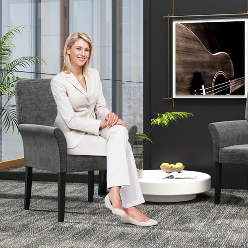 GIANTEX Office Waiting Room Chairs, Fabric Executive Guest Chair, Upholstered Reception Chair with Padded Arms, Backrest, Wood Legs, Guest Chairs for Meeting Room, Conference Room Chairs