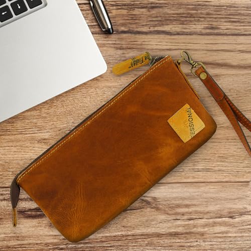 FIELDERS CHOICE GOODS Leather Money Pouch - 9.7 x 5in Small Money Bag for Cash Bank Deposits Medication Phone and More