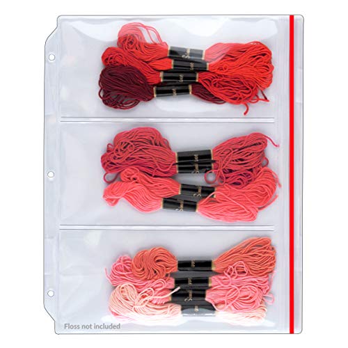 StoreSMART – Multi-Pocket Zipper Binder Page for Embroidery & Cross-Stitch Floss Storage – 3 Pocket - 25-Pack - (CRFT600-3-FLOSS-25)
