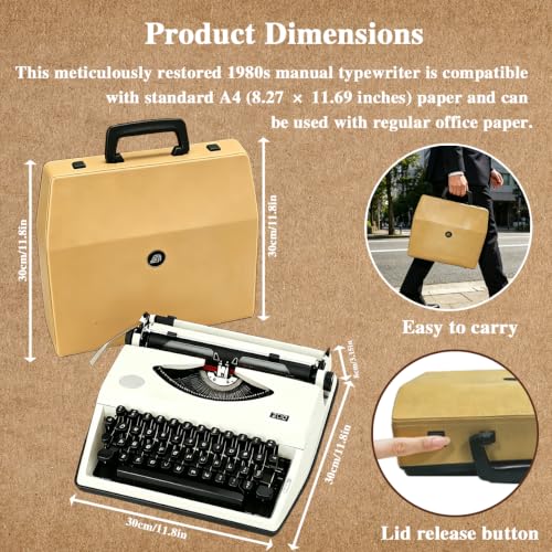 JAFANAWATAD Manual Typewriter, 1980s Vintage Mechanical with Black Ribbon