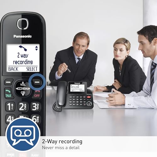 Panasonic Corded/Cordless Phone with Advanced Call Block, 2-Way Recording and Digital Answering Machine, 1 Handset Expandable up to 6 Cordless Handsets - KX-TGF850B (Black)