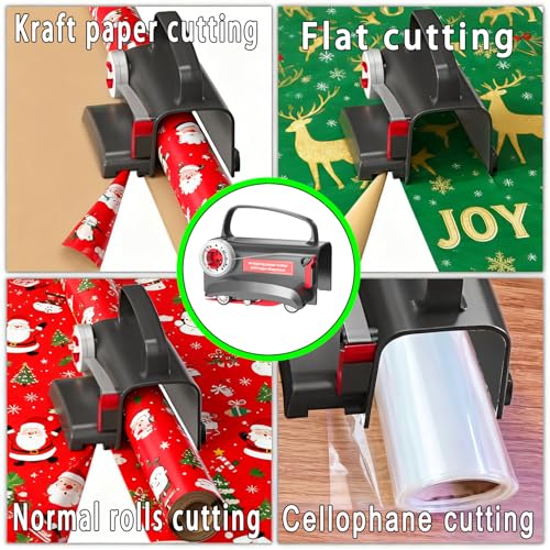 TOPROAD One-Hand Paper Slicer, 2 Pack Paper Roll Cutter & Tape Dispenser, Heavy Duty Wrapping Paper Cutter with Ergonomical Handle for Gift Wrapping Crafting Home Office Use