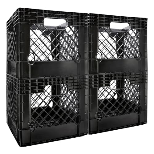 JEZERO Heavy-Duty Commercial Utility Crate | Made from Durable Recyclable HDPE | Impact-Resistant Storage Crate for Heavy Loads | 19" x 13" x 11", 24 Quart, 4-Pack