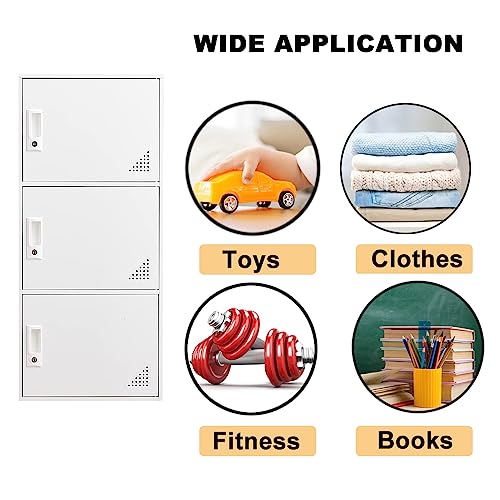 iCHENGGD 3 Door Metal Locker Steel Storage Cabinet, Office Storage Lockers for Employees, Vertical Metal Cabinets for Home,Office,School,Room Storage Organizer (White)