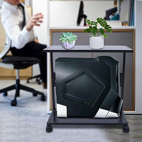 anezdbozr Computer Tower Stand, 2-Tier CPU Stand, Computer Carts & Machine Stands, with Lockable Wheels Most Desktop/Tower Computers (Black)