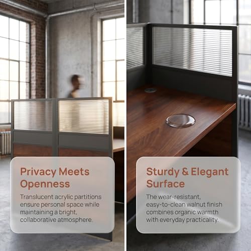 Office Cubicle Desk with Privacy Panel,4-Person Modular Workstation for Home/Offices,Computer Desks with Cable Grommet,Partitions Desk for Commercial Workspace (Walnut&Dark Grey, 2 Person-47.2IN)