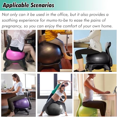 LKXNEW Height Adjustable Balance Ball Chair for Adults Office, Commercial/Home Yoga Ball Seating with Back Support (Purple)
