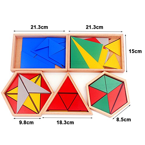 Montessori Wood Math Geometry Shape Teaching Aids Constructive Triangles Rectangular Pentagon 5 Sets Early Preschool Educational Toys