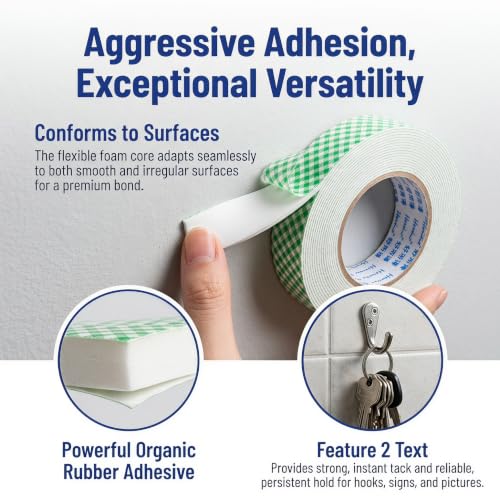 Milan Pacific Double Sided Foam Tape, Natural Rubber Adhesive, 18mm x 7.2M, for Mounting Hooks, Signs, and Pictures (8, 0.7087" × 283.4647" Double Side CAI)