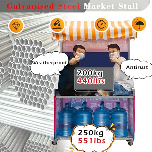 Metal Food Cart with Wheels for Business, Portable Street Food Kiosk/Farmers Market Booth, 100x50/40x20'' 120x60/47x24'' Food Vendor Booth Display Stands(100x50cm/39.4x19.7in)