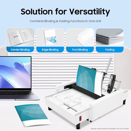 A3 Folding Binding Machine, 2-in-1 60W Paper Folder Machine, 24/6, 24/8 About 200-300 Books/H Booklet Stapler for Schools Print Stores Offices Factory
