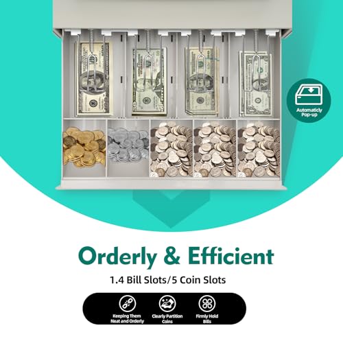 48 Keys Electronic Cash Register, Multifunction Cash Register with Multiple Interfaces, Permission Settings and Cash Detection Light Commercial Electronic Cash Registers for Supermarkets Retailers