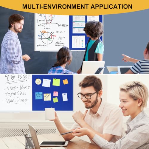 DEVELOP Large Magnetic Dry Erase Board & Blue Felt Bulletin Board Combo, 72 x 36 Inch / 6' X 3' Hanging Whiteboard & Blue Felt Bulletin Combination Board with Marker Tray