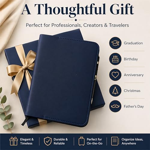 TheAntiq Premium Leather Journal Cover A5 – Handmade Refillable Notebook Cover Sleeve with Pen Holder for Writing, Travel & Business Use 5.75 x 8.25 (Blue)