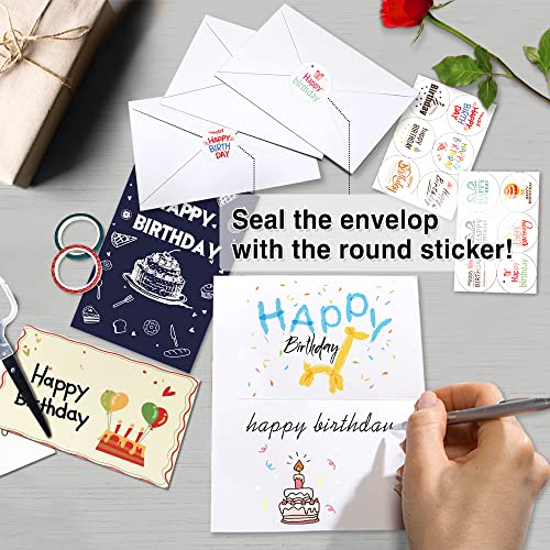 feela Birthday Cards Bulk, 320 Pack 40 Designs Happy Birthday Card Assortment Box with 320 Blank Envelopes, 336 Pieces of Stickers, 12 Washi Tapes, Greeting Cards for Employees Family, 4” X 6”