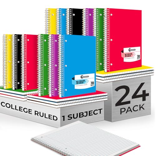 Rosmonde 24 Pack Bulk Spiral Notebook, 1 Subject, College Ruled, 70 Sheets