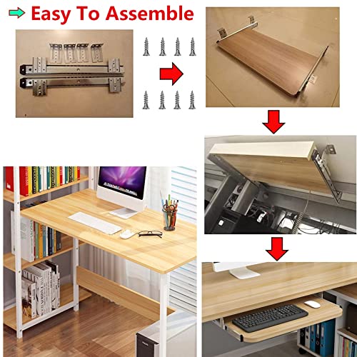 V3VOGUE Slide Keyboard Tray Under Desk Adjustable Height - Slide-Out Keyboard Drawers Platforms with Slides Rails - Keyboard Mouse Holder Workspace Organizers - Ergonomic Desk Extender