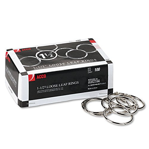 ACCO Loose Leaf Binder Rings, 1-1/2", Silver, 100 Rings/Box (72204)
