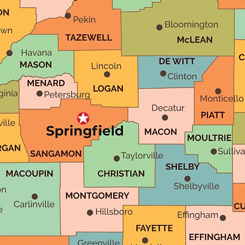 Illinois Counties Map - Standard - 36" x 47.5" Laminated