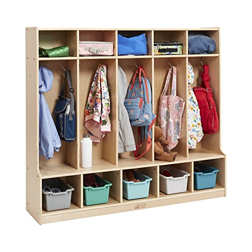ECR4Kids 5-Section Coat Locker with Bench and 5 Scoop Front Bins, Classroom Furniture, Contemporary