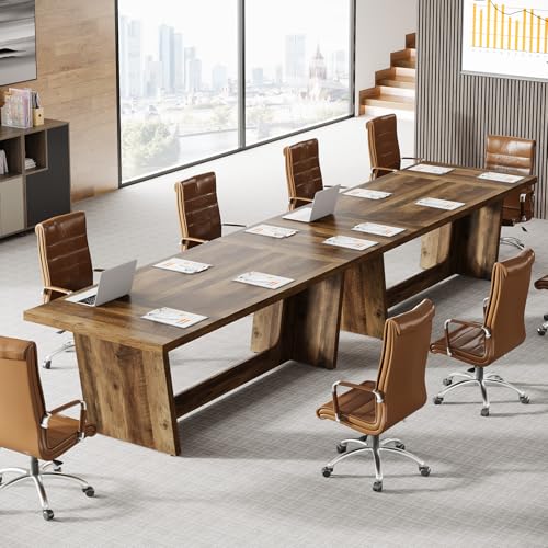 Tribesigns 6 FT Conference Room Table, 71”Large Executive Seminar Desk for 6–8 People, Rectangular Meeting for Office, Heavy-Duty Business Boardroom with Wooden Pedestal Base, Dark Brown