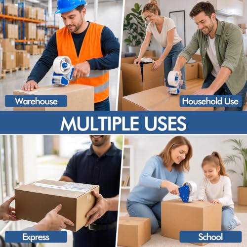 4 Pack Tape Dispenser Gun for Packing Boxes, Packing Tape Dispenser Gun, 3 inch Heavy Duty Packaging Shipping Tape Dispenser, Blue