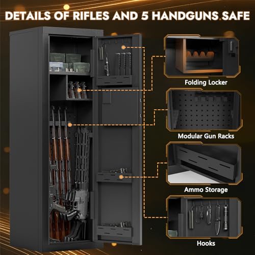 KAER Biometric Gun Safes for Rifles and Pistols Can Storage 15-16 Firearms with Adjustable Pistol Cabinets &Stocks Gun Safe with Fingerprint Lock Silent Alarm Mode
