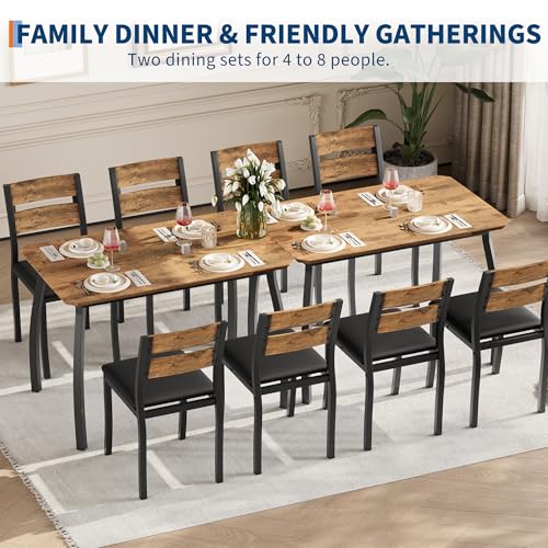 Garvee Dining Table Set for 4, Modern Metal & Wood with Cushion Seats,Retro