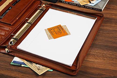 Personalized Leather Portfolio Binder with 3 Ring - Genuine Leather Padfolio and Business Organizer - Engraved Gift for Men and Women - Ideal for Conference and Presentation - Letter Size, Brown