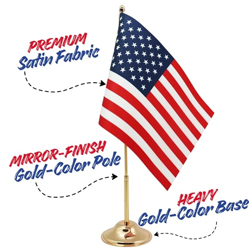 USA Desk Flag 10-Pack - 6x9 Satin, Gold Pole & Base, Office