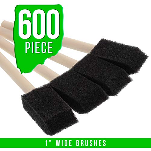 US Art Supply 1 inch Foam Sponge Wood Handle Paint Brush Set, 600-Pack