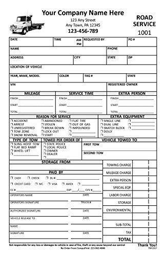 Custom Flatbed Towing Road Service Forms / 5.5 X 8.5/2 Part / TMG067 (500)