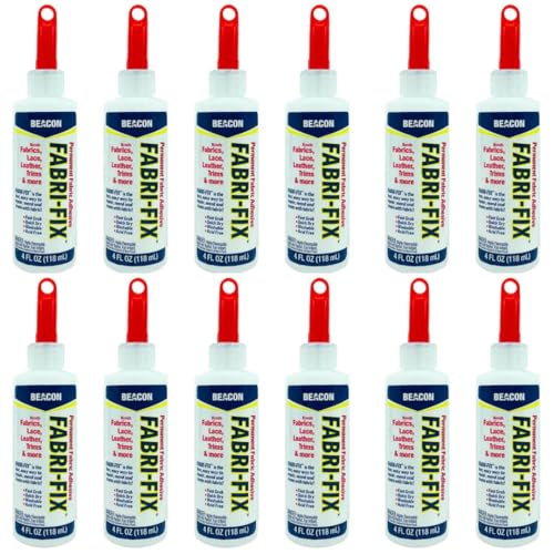 BEACON Fabri-Fix Bonding Solution - Fast Grab & Quick Dry for Fabric, Leather & More - No Heat, No Mess & Burn-Free, 4-Ounce, 12-Pack