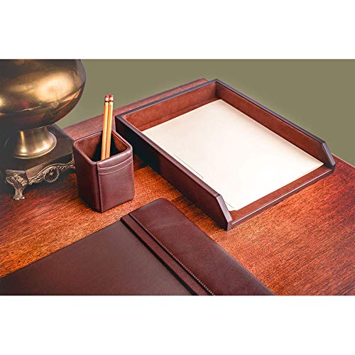 DACASSO Leather Desk Set with Side Rails - Luxury Leather Desk Pad & Desk Organization Essentials - Office Organization & Executive Desk Decor - (Brown, 3 Piece)