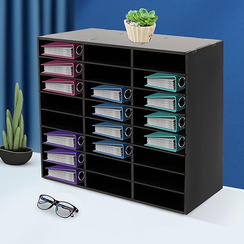 Mail Sorter Organizer Desktop File Sorter Mail Center Student Mailbox for Classroom Paper Storage Cabinet, Literature Organizer, Paper Organizer for Home School (Black, 24(8x3) Compartments)
