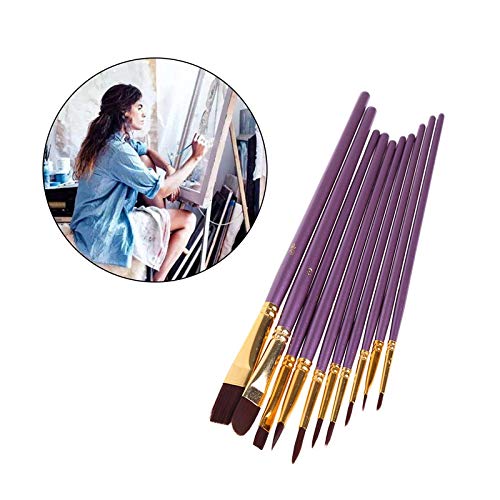 HBJWOV 10Pcs Artist Paint Brush Set Nylon Hair Watercolor Acrylic Oil Painting Brushes Drawing Art Supplie