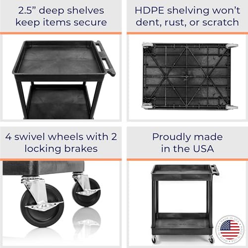 Stand Steady Tubstr Large 2 Shelf Utility Cart Supports Up to 200 lbs - Heavy Duty Deep Tub Cart, Rolling Storage Cart & Tool Cart for School, Office, Warehouse (32 x 24in)